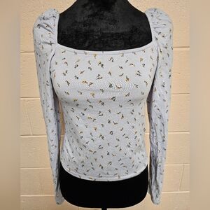Wild Fable Light Blue Floral Long Sleeve Top